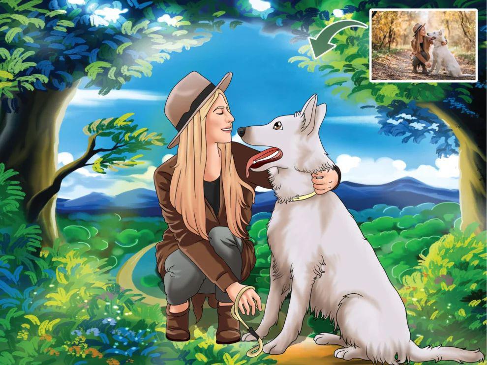 Human and Pet Portrait-Sketch Me Cartoon